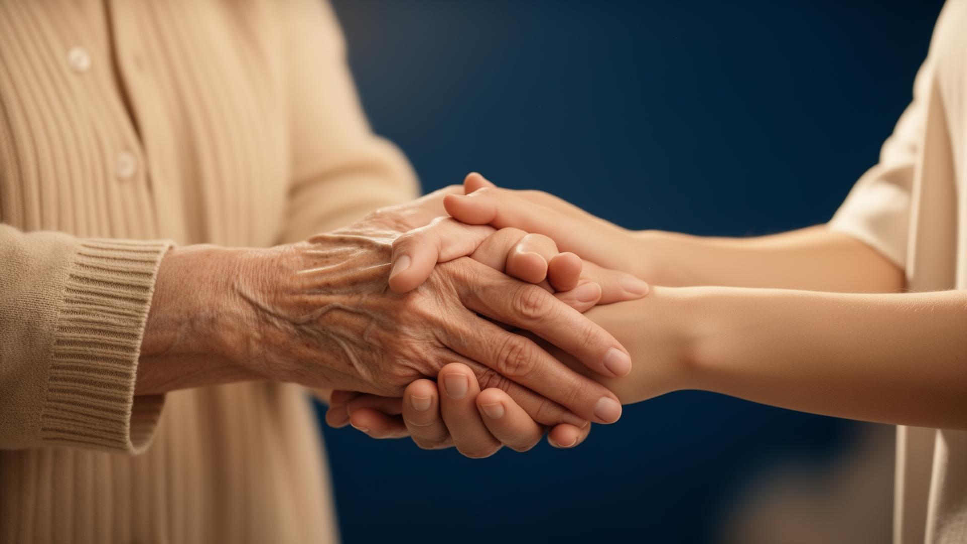 Mains tendues entre une personne âgée et une jeune personne